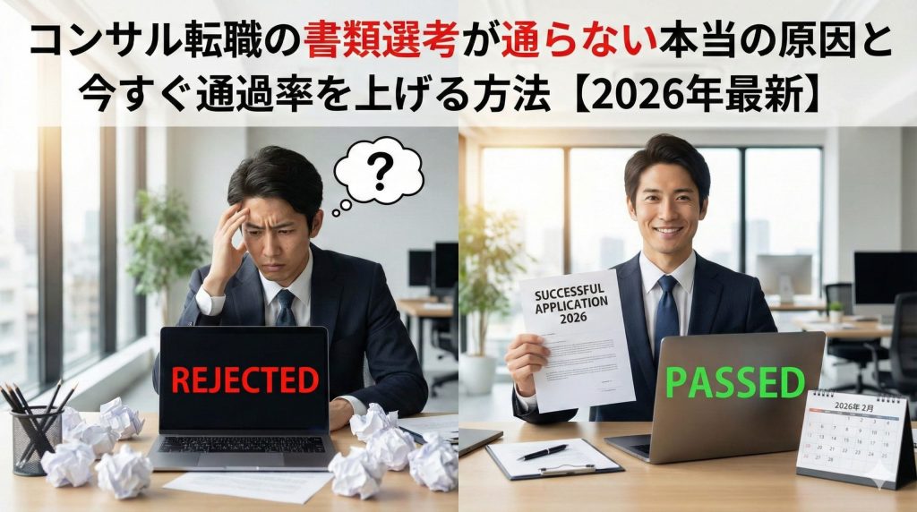 コンサル転職の書類選考が通らない原因と通過率を上げる方法【2026年最新】
