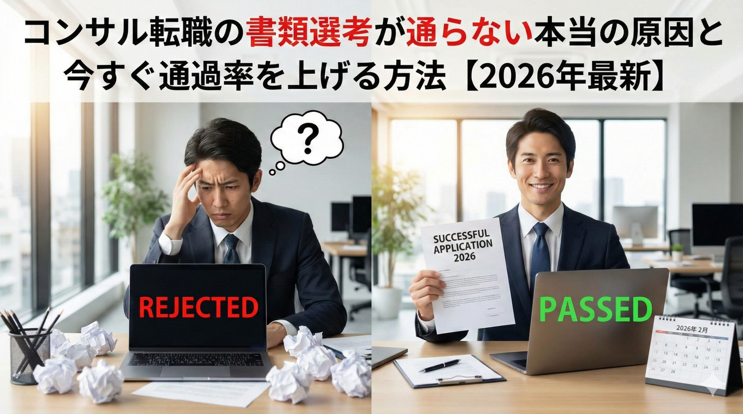 コンサル転職の書類選考が通らない原因と通過率を上げる方法【2026年最新】