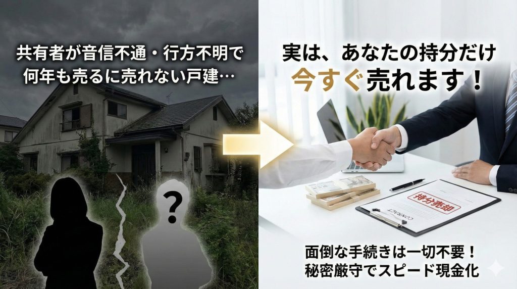 共有者が音信不通・行方不明で何年も売るに売れない戸建…実は、あなたの持分だけ今すぐ売れます