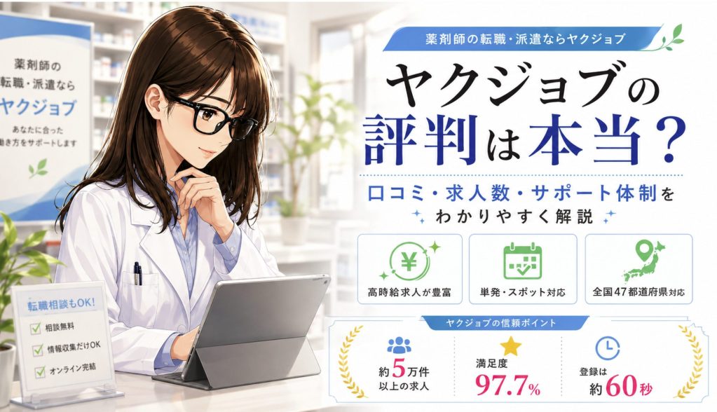 ヤクジョブの求人紹介サービスに関する画面