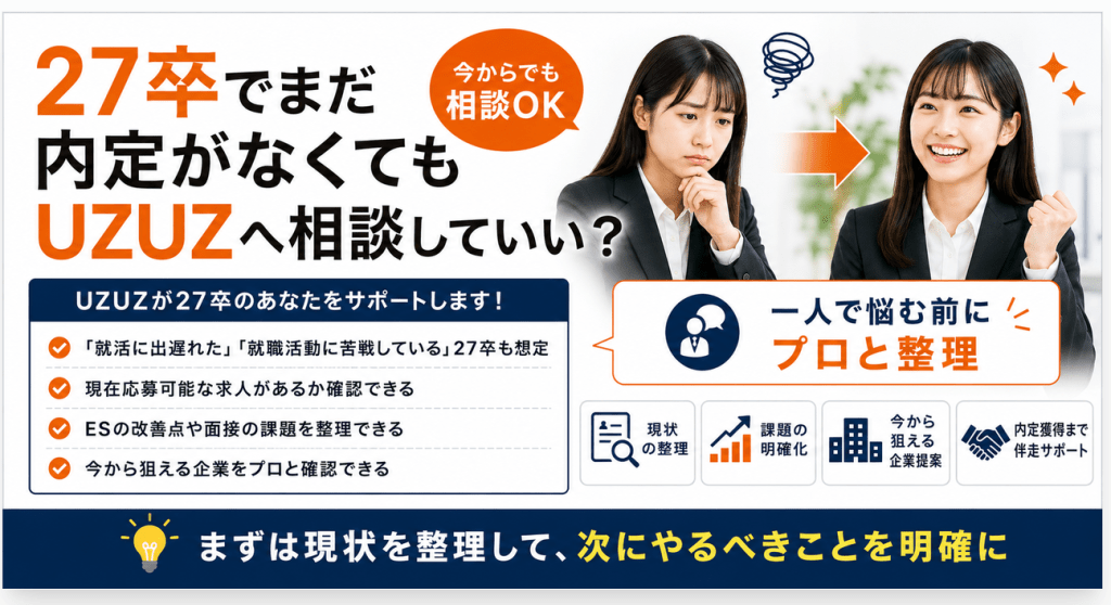 27卒でまだ内定がなくてもUZUZへ相談していい？