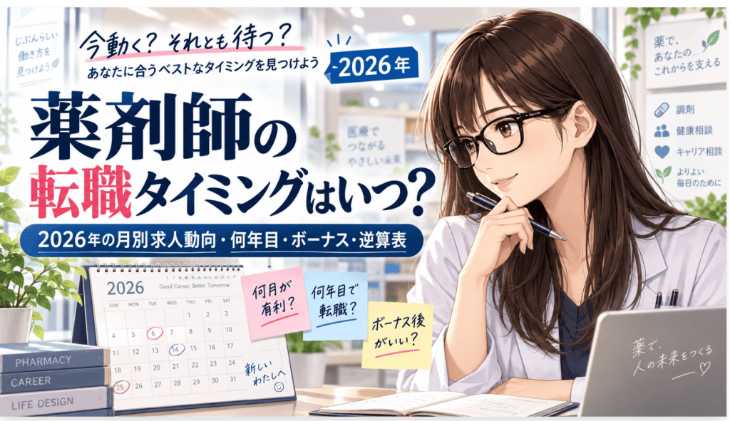 薬剤師の転職タイミングはいつ？2026年の月別求人動向・何年目・ボーナス・逆算表