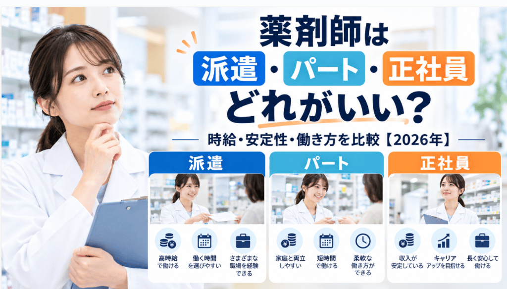薬剤師は派遣・パート・正社員どれがいい？時給・安定性・働き方を比較【2026年】